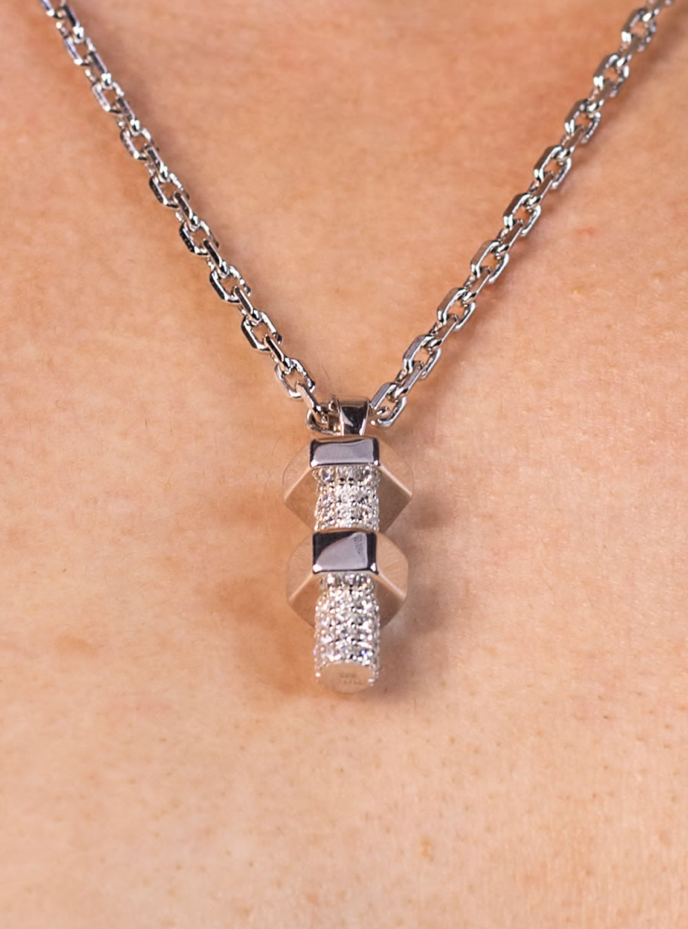 Hexbolt w/ cubic zirconia pendant necklace