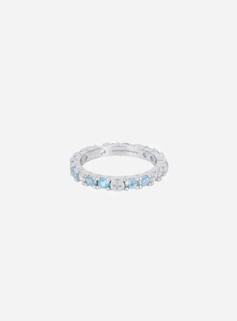 a MIDNIGHTFACTORY white gold ring with blue topaz and diamonds.