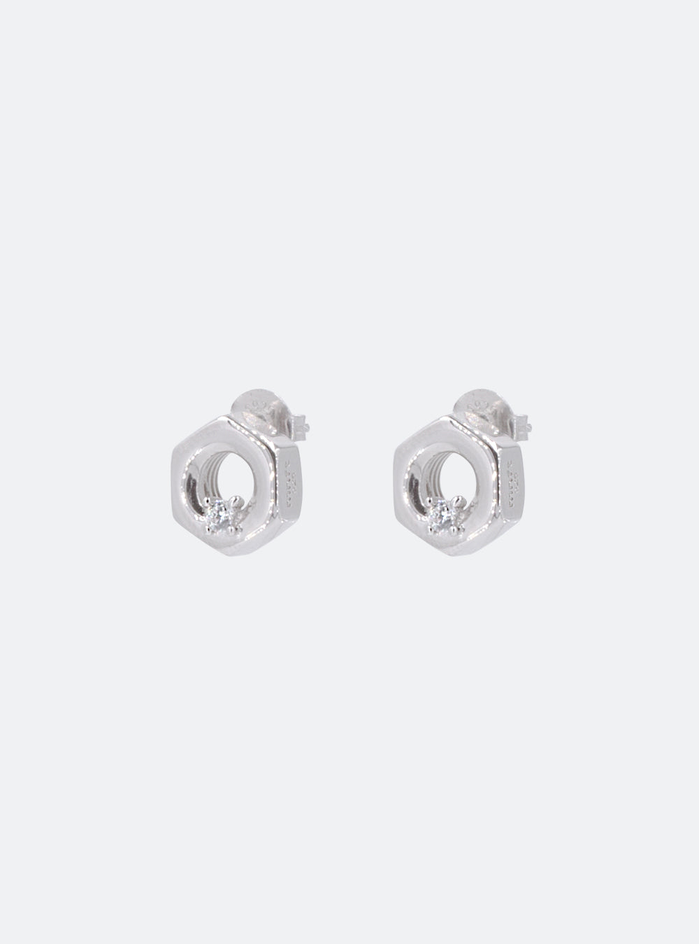 Hex-nut w/ cubic zirconia earrings
