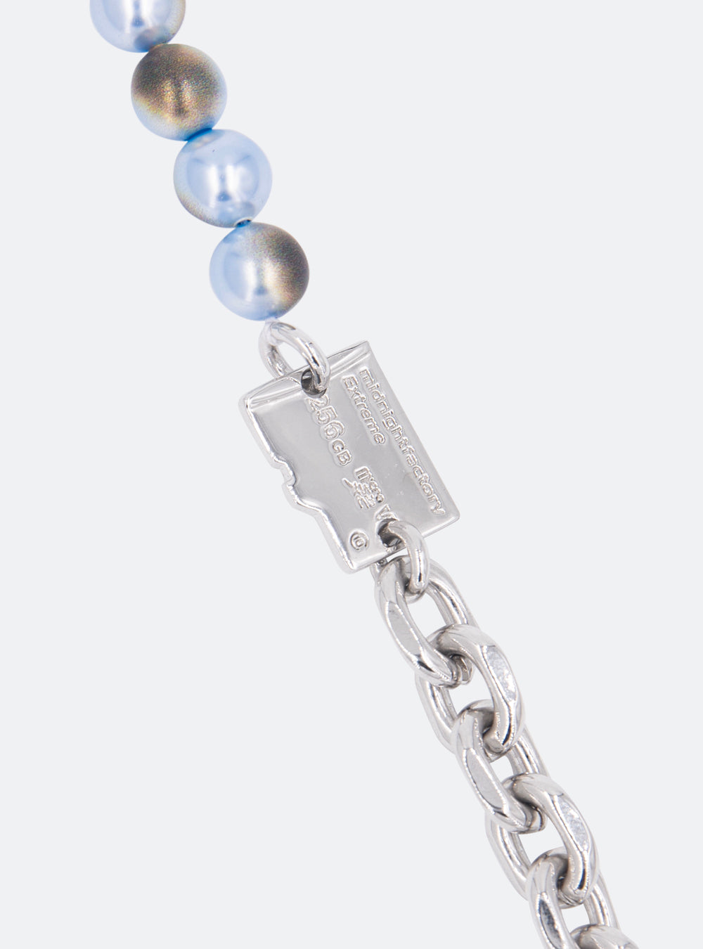 A Micro-SD sky-blue burnt pearls necklace from MIDNIGHTFACTORY with a silver clasp that has an adjustable length. [Pre-order]