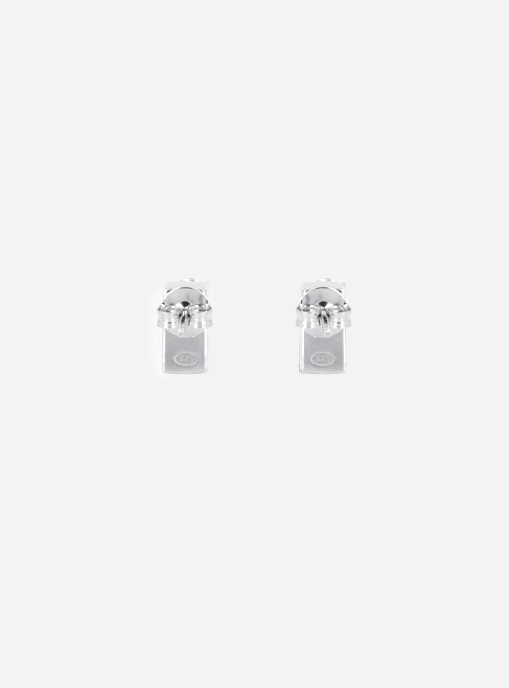 A pair of MIDNIGHTFACTORY Screwbox sapphire earrings on a white background.