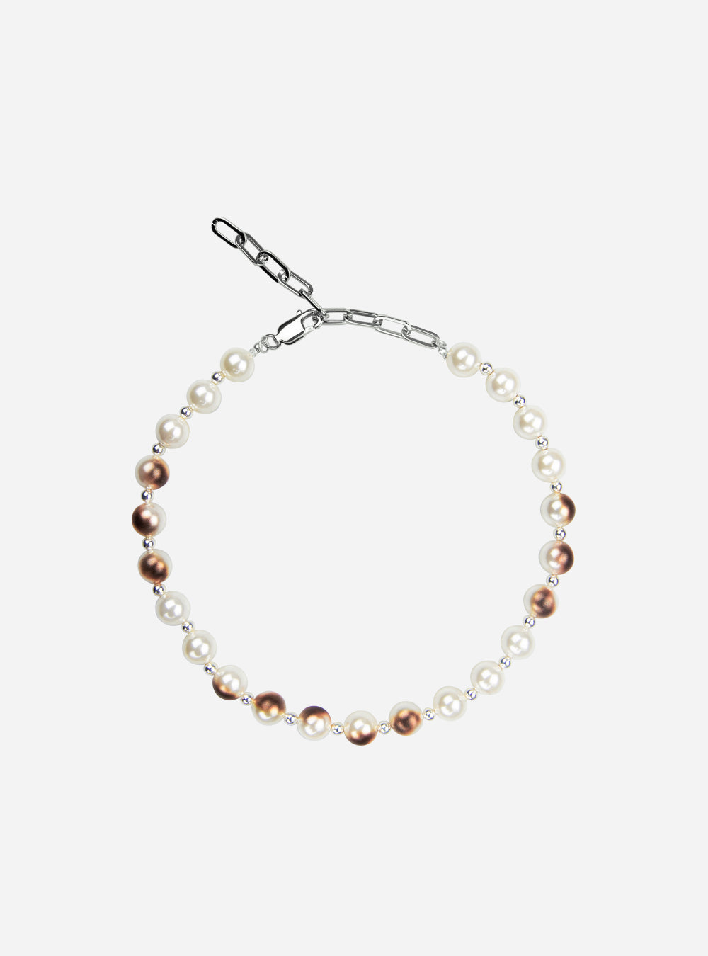 a Midnightfactory burnt pearls with silver beads necklace on a white background.