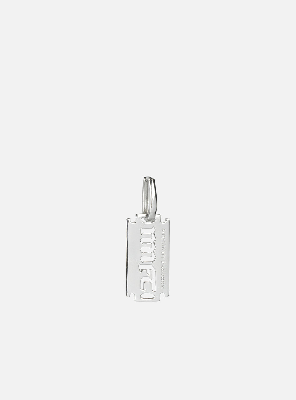 a MNFT blade earring with a letter on it from MIDNIGHTFACTORY.