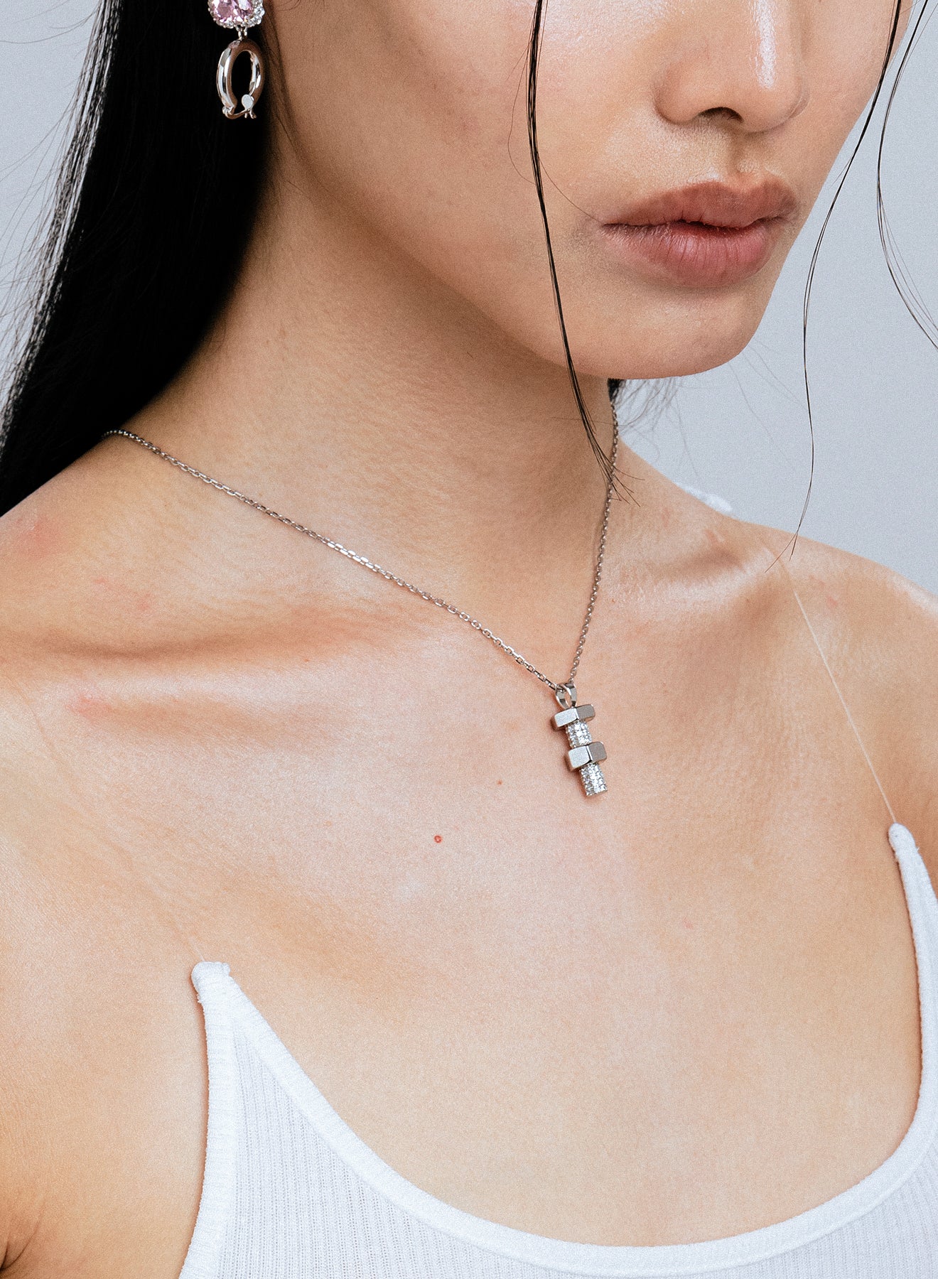 Hexbolt w/ cubic zirconia pendant necklace