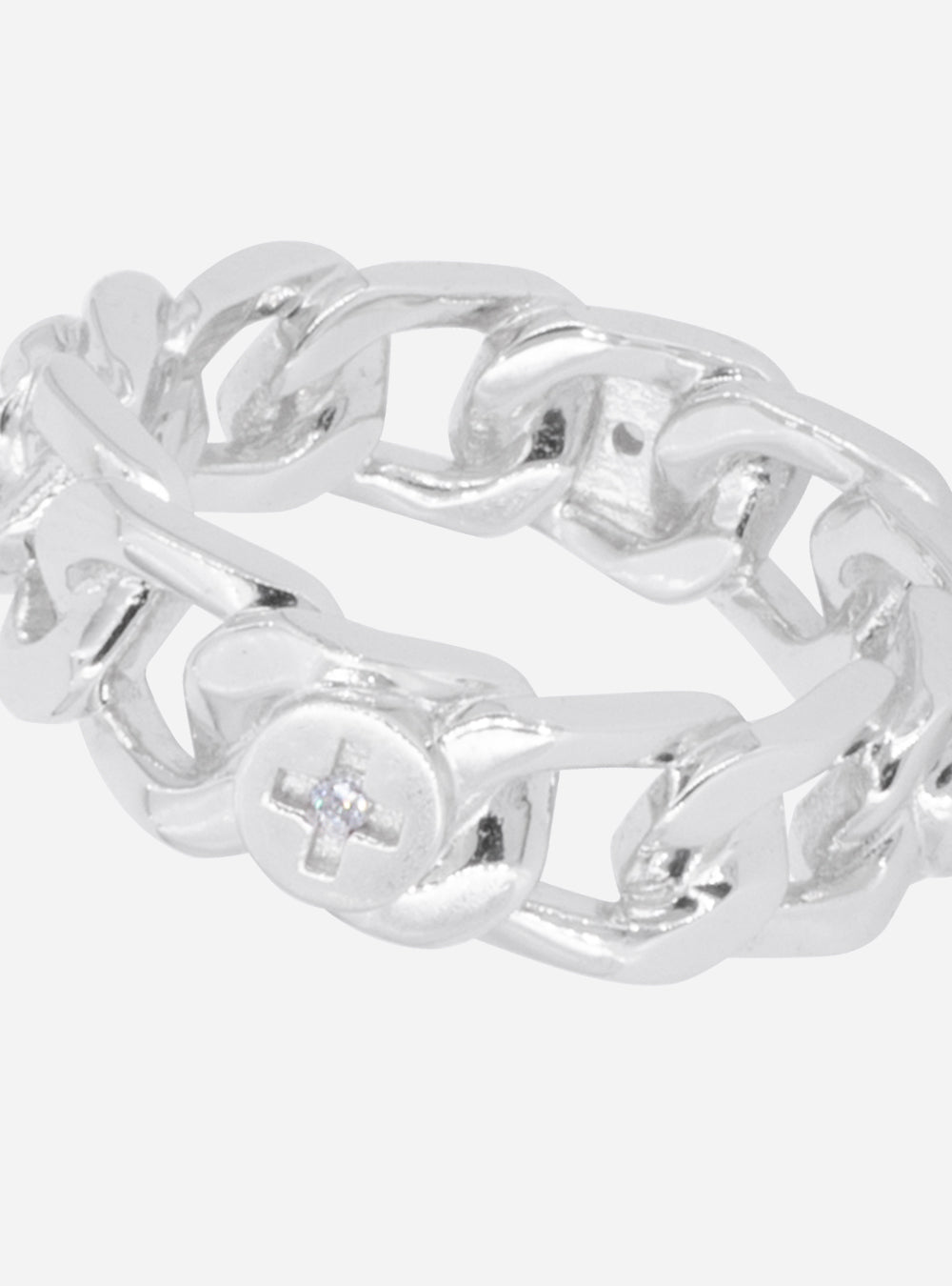 a MIDNIGHTFACTORY silver screw curb-chain ring with a diamond in the center.