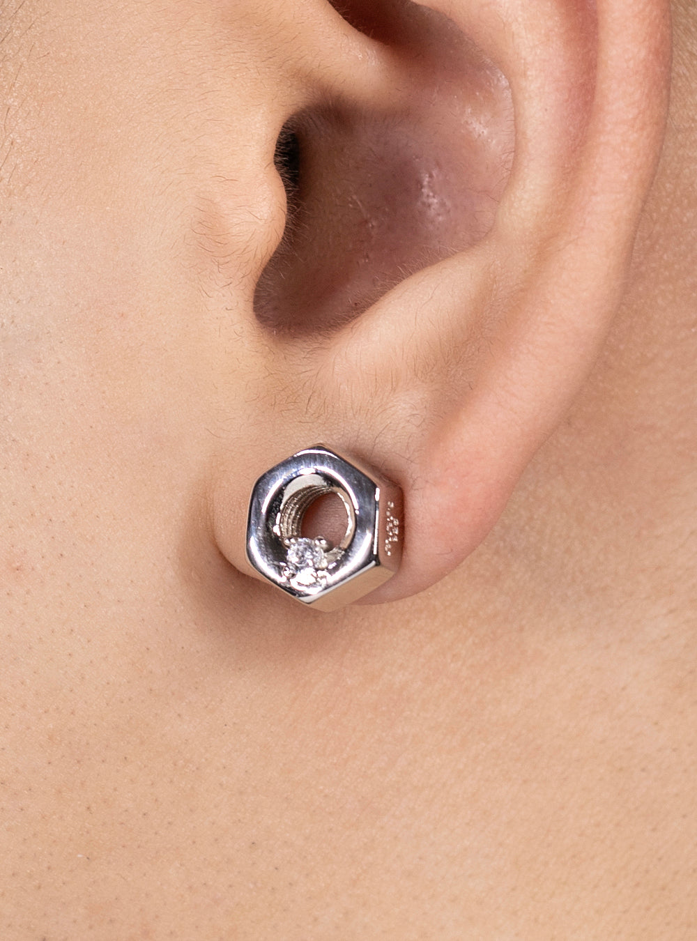 Hex-nut w/ cubic zirconia earrings