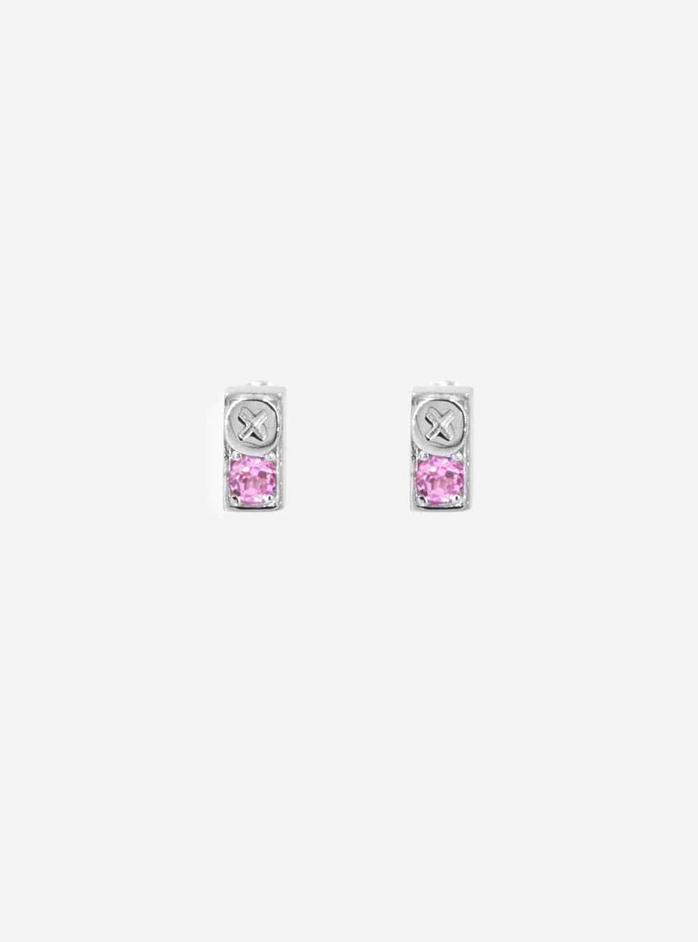 a pair of MIDNIGHTFACTORY pink sapphire Screwbox earrings.