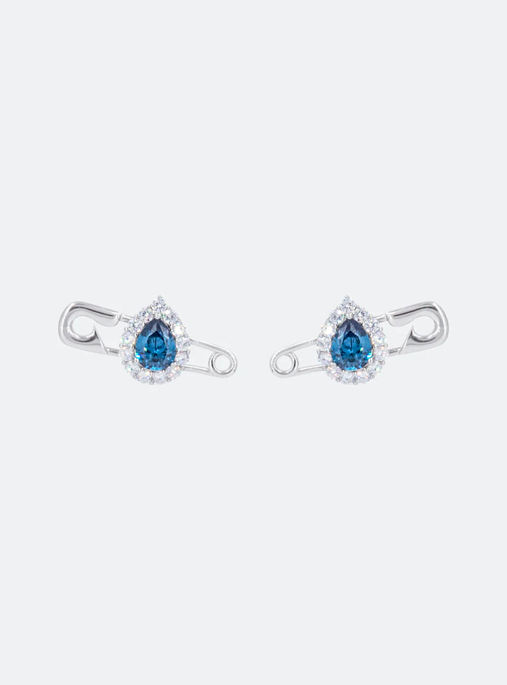 A pair of MIDNIGHTFACTORY Cocktail safety-pin earrings with blue and white diamonds.