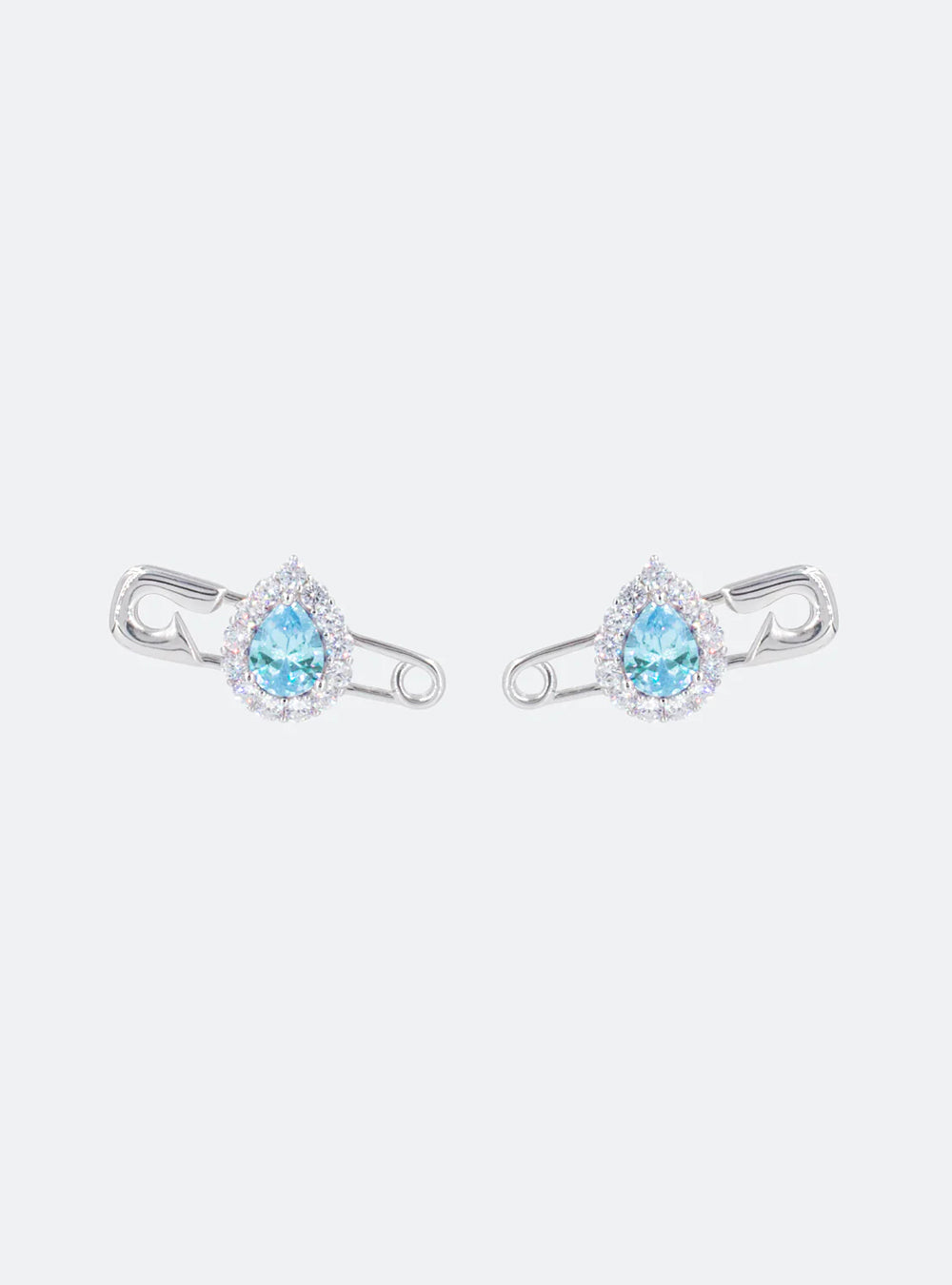 A pair of MIDNIGHTFACTORY Cocktail safety-pin earrings with blue topaz and diamonds.