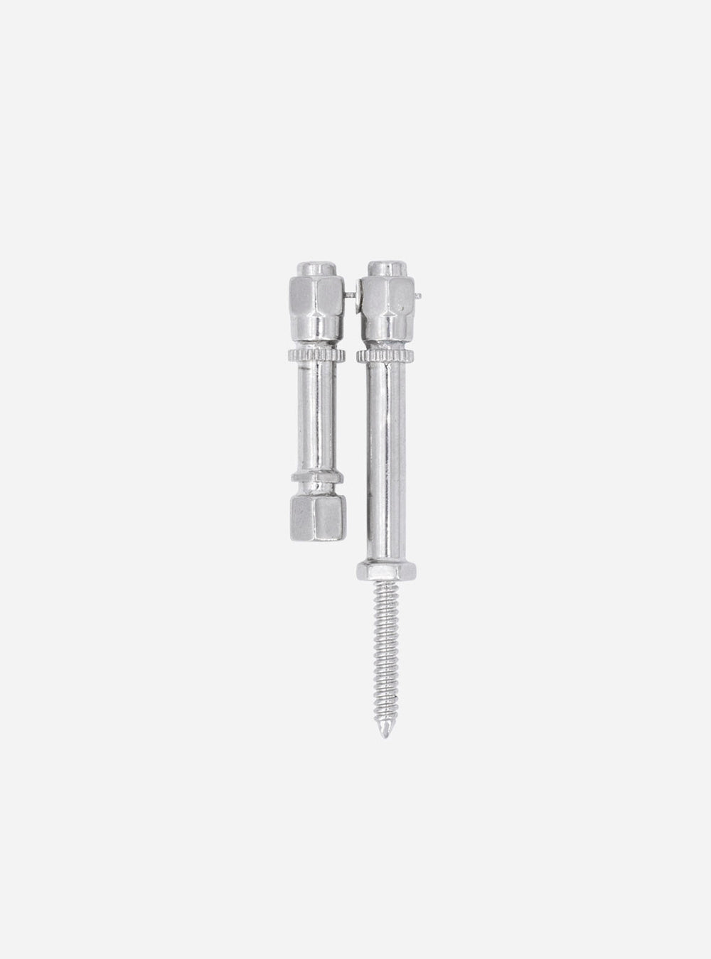 a pair of MIDNIGHTFACTORY Frankenscrew earrings on a white background.