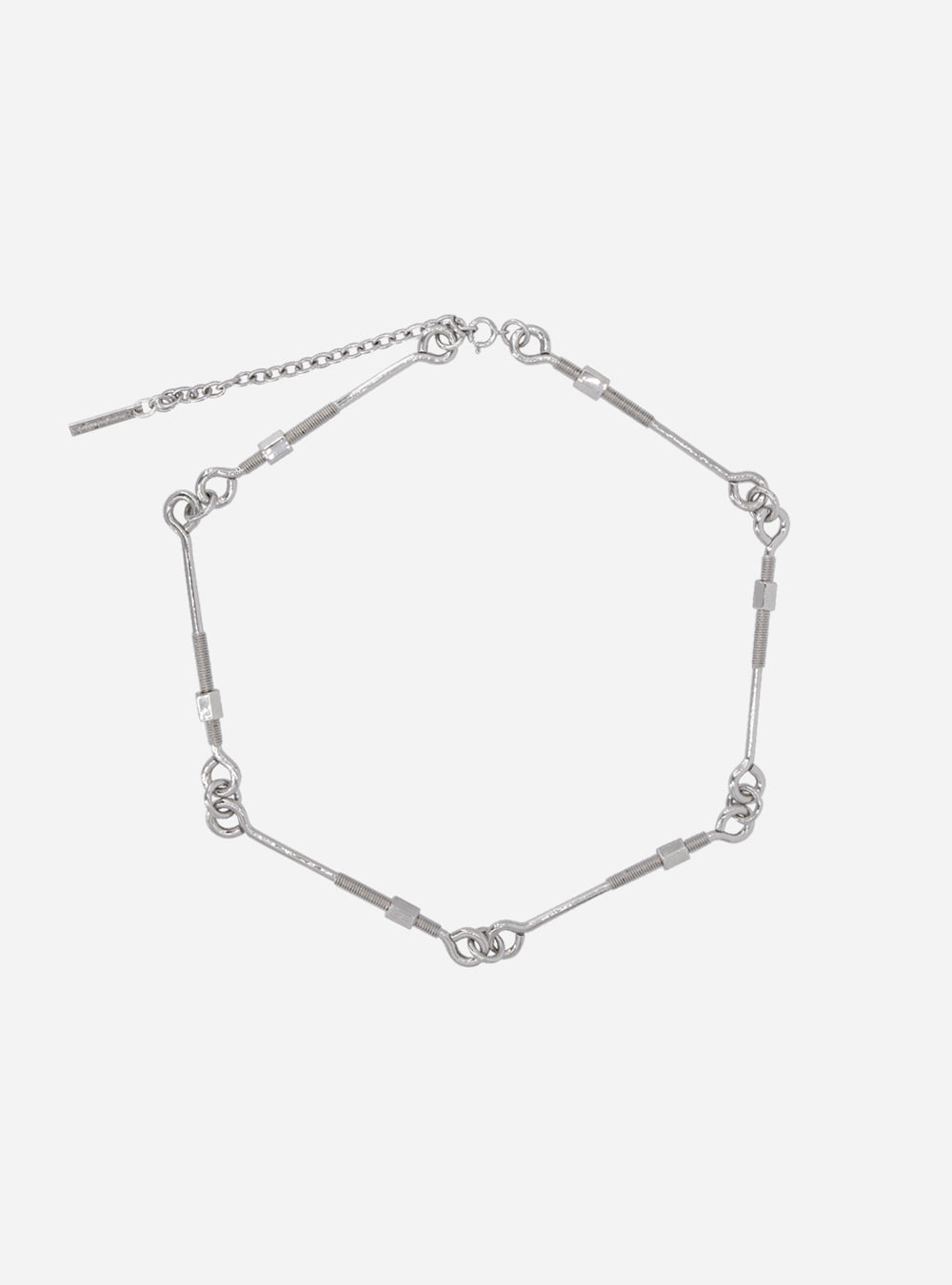 a Screw-bolts bar necklace by MIDNIGHTFACTORY on a white background.