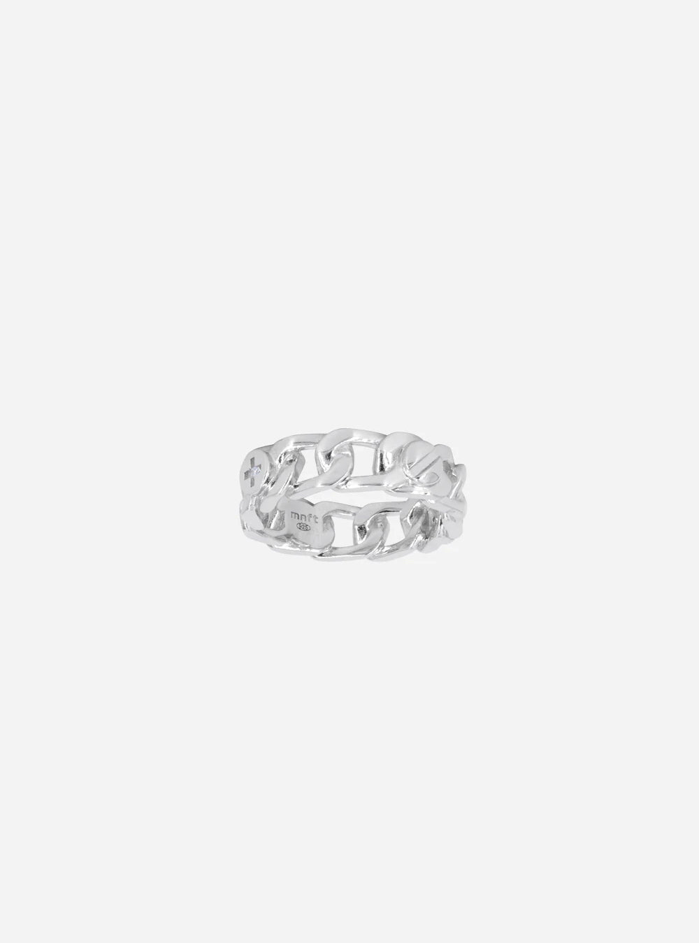 a MIDNIGHTFACTORY Screw curb-chain ring with diamonds on it.