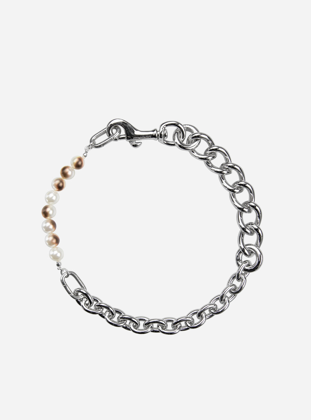A MIDNIGHTFACTORY burnt pearls with chain necklace.