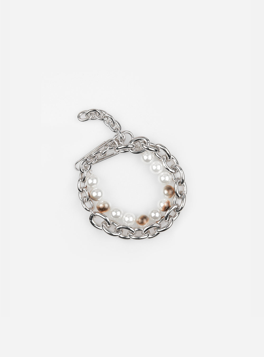 a silver Burnt pearls with paper-clip necklace/bracelet from MIDNIGHTFACTORY.