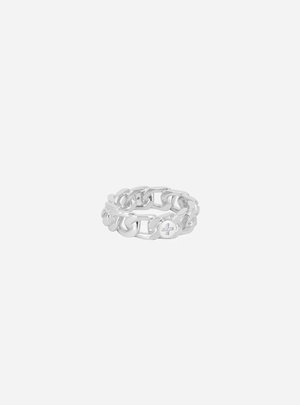 a MIDNIGHTFACTORY Screw curb-chain ring with diamonds on it.