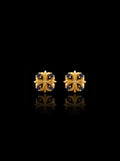 Clover-cross quadruplets 18K gold earrings, Sapphire [Made-to-order]