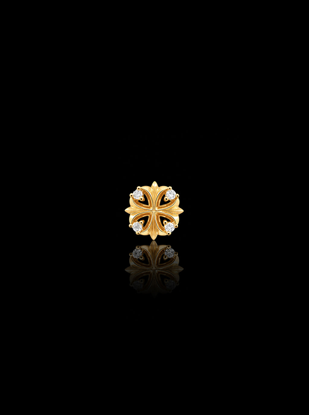 Clover-cross quadruplets 18K gold single earring, Diamonds [Made-to-order]