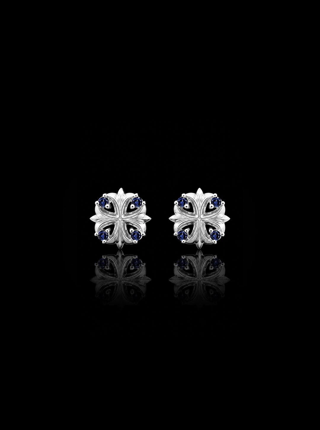 Clover-cross quadruplets 18K gold earrings, Sapphire [Made-to-order]