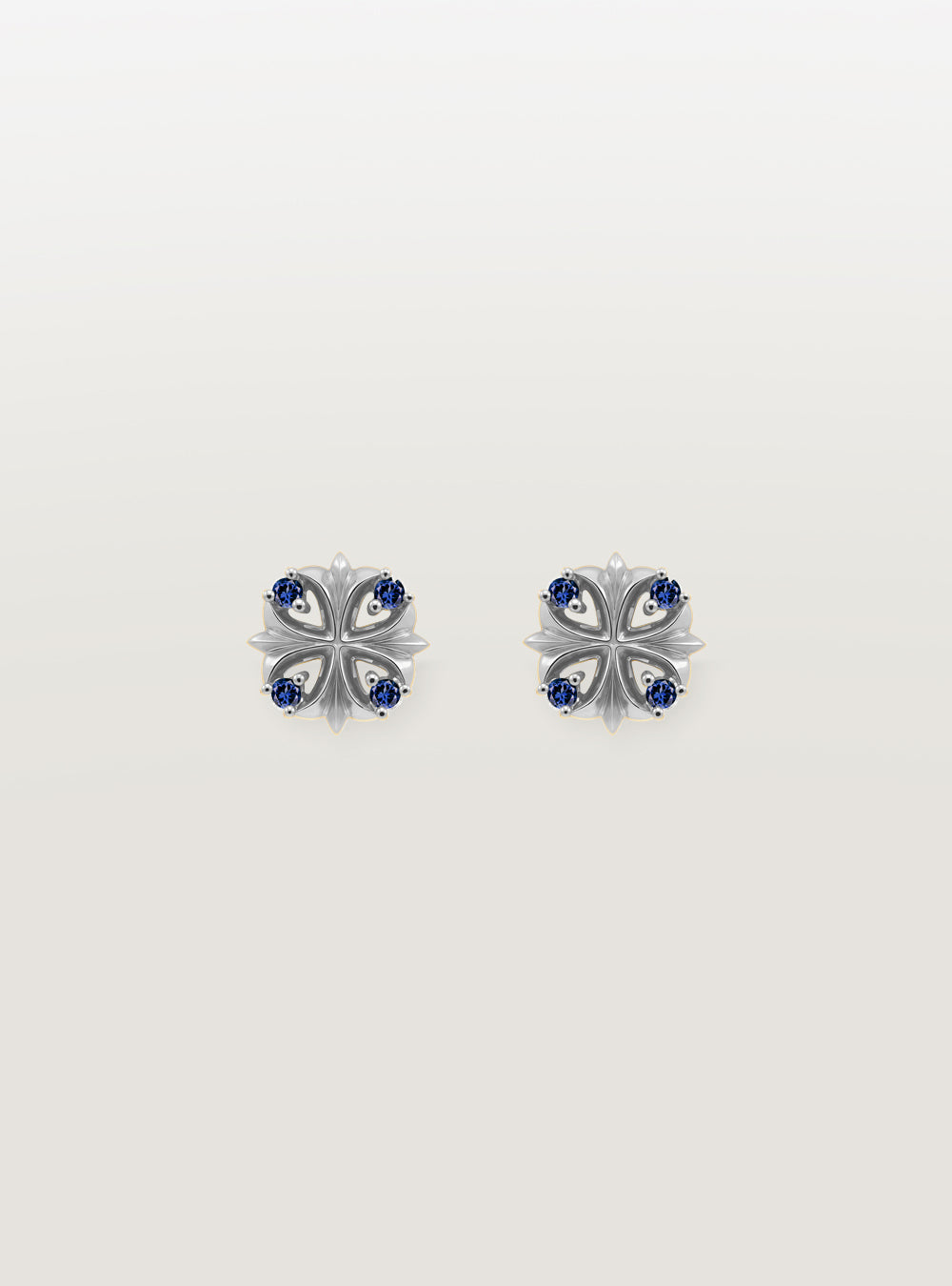 Maltese-cross quadruplets 18K gold earrings, Sapphire [Made-to-order]