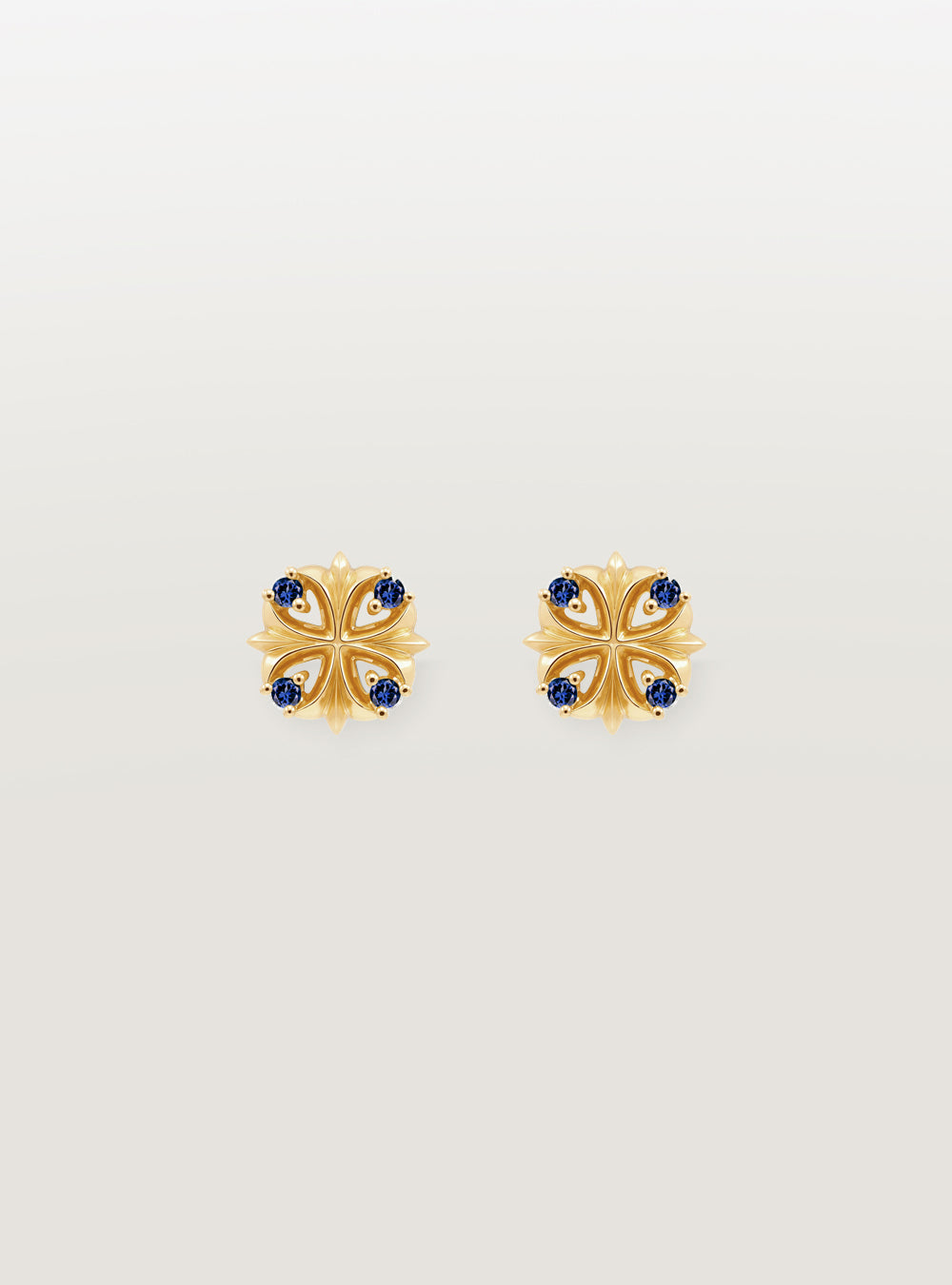 Maltese-cross quadruplets 18K gold earrings, Sapphire [Made-to-order]