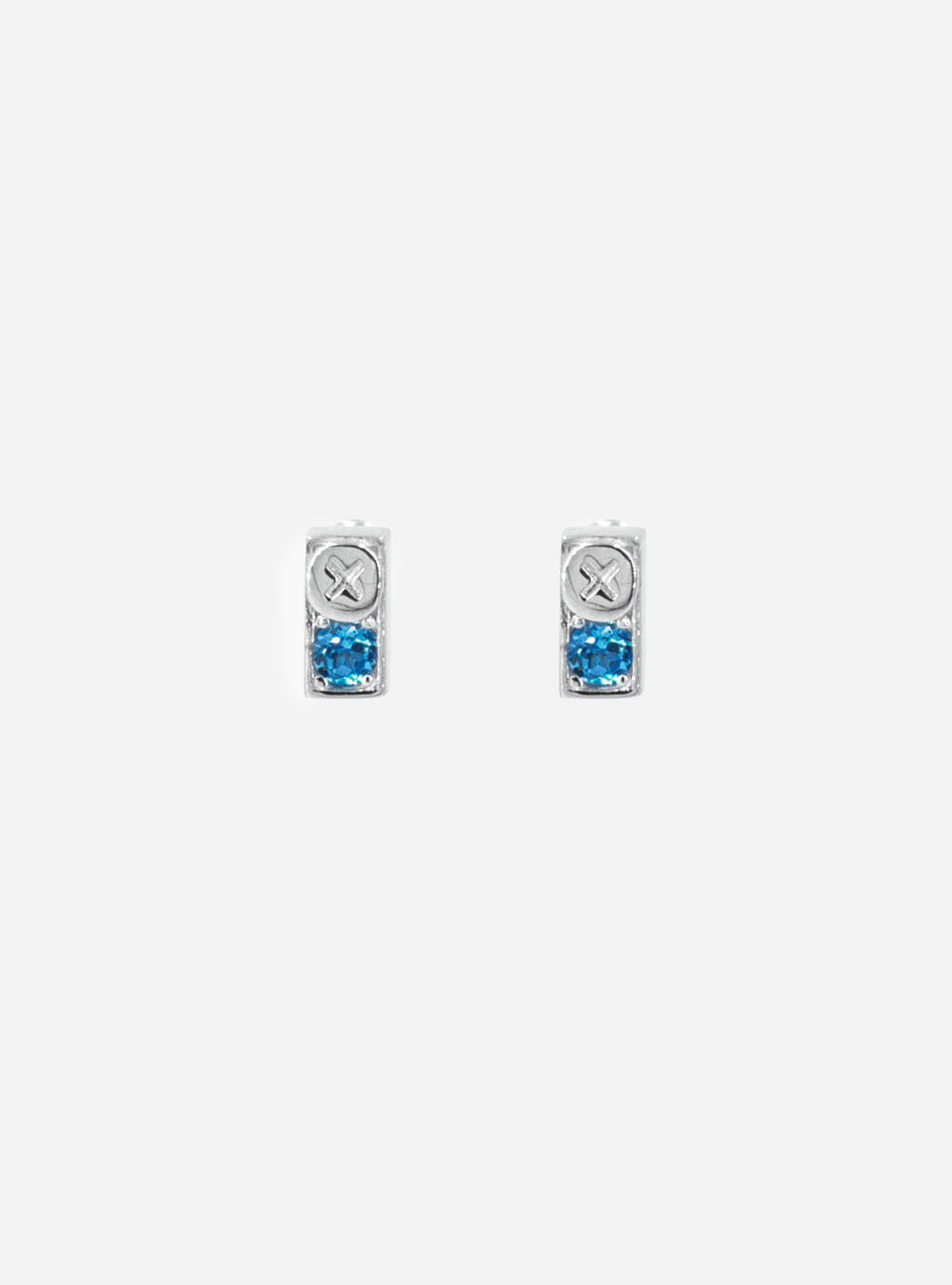 a pair of MIDNIGHTFACTORY Screwbox topaz stud earrings on a white background.