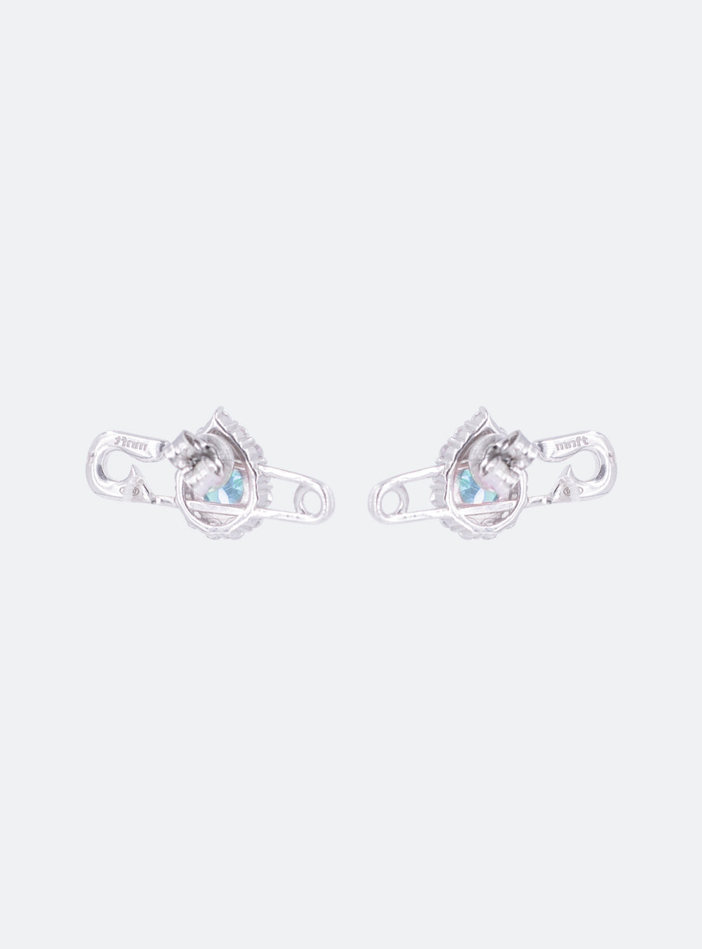 A pair of MIDNIGHTFACTORY Cocktail safety-pin earrings with blue stones.