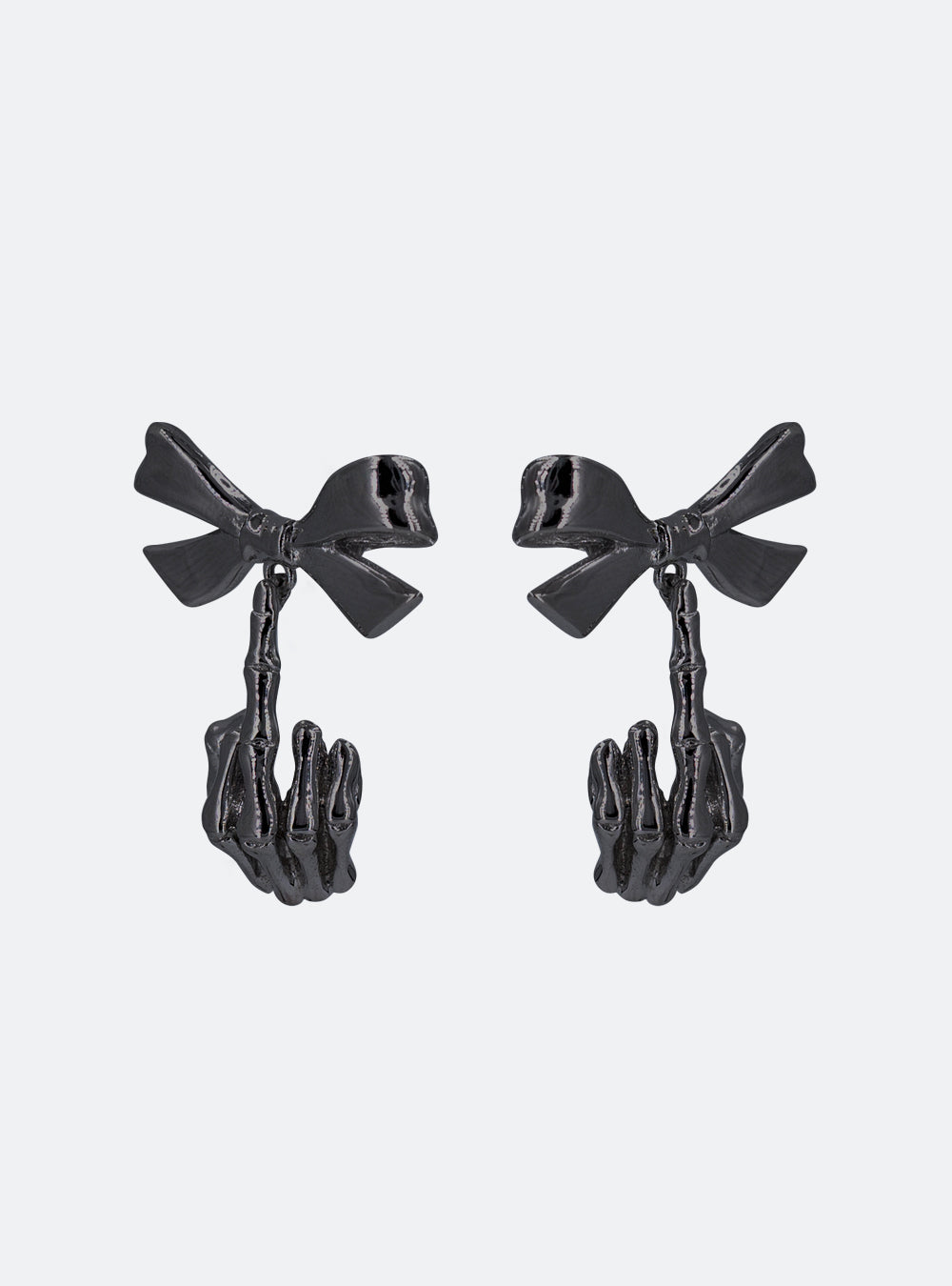 Ribbon w/ skeleton finger earrings (Black) <br> [Pre-order]