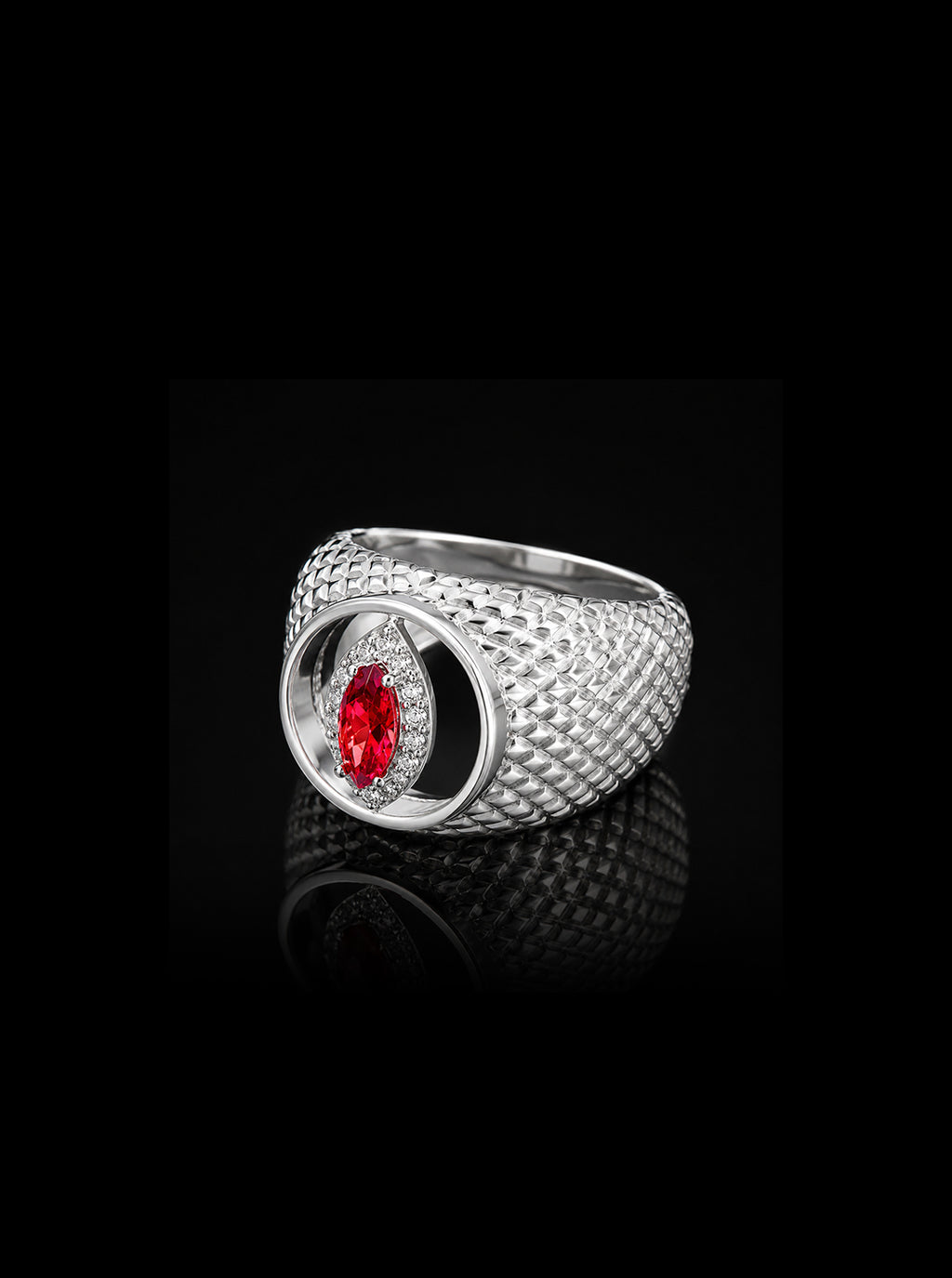 Cat-eye cutout Padparadscha cocktail signet ring