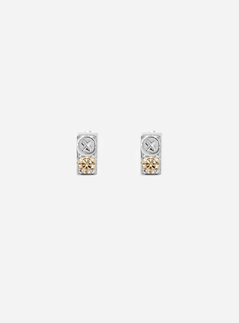 a pair of MIDNIGHTFACTORY Screwbox earrings on a white background.