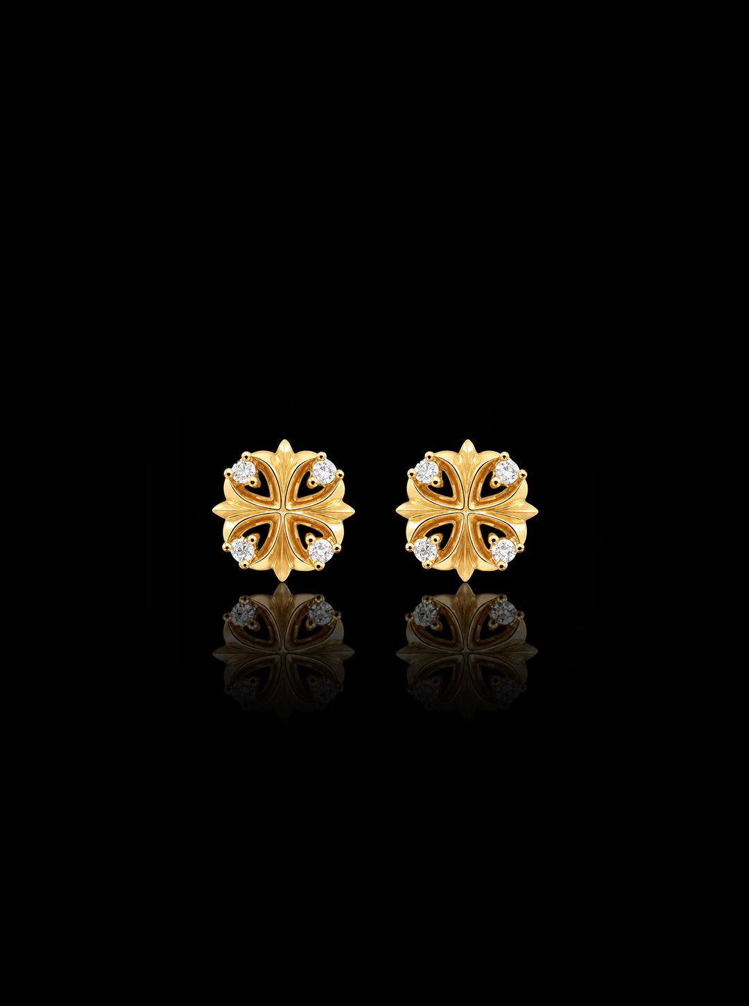 Clover-cross quadruplets 18K gold earrings, Diamonds [Made-to-order]