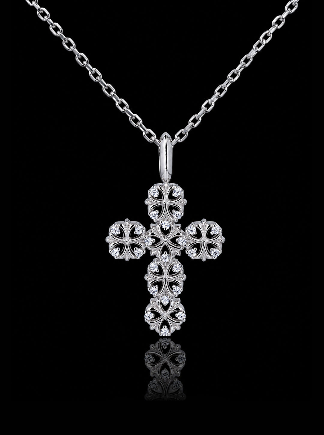 Maltese-cross quadruplets cross pendant necklace