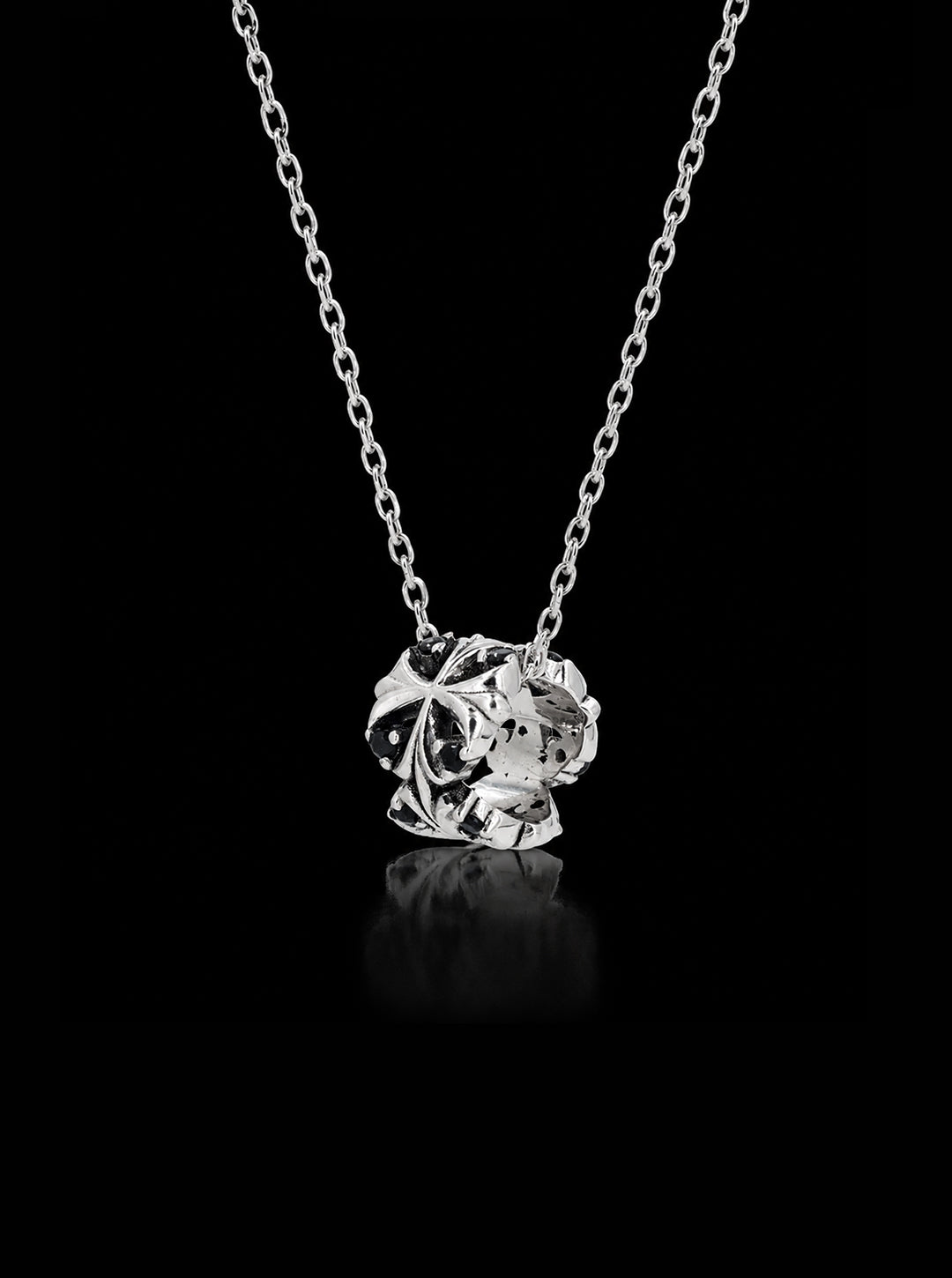 Maltese-cross quadruplets oxidised pendant necklace
