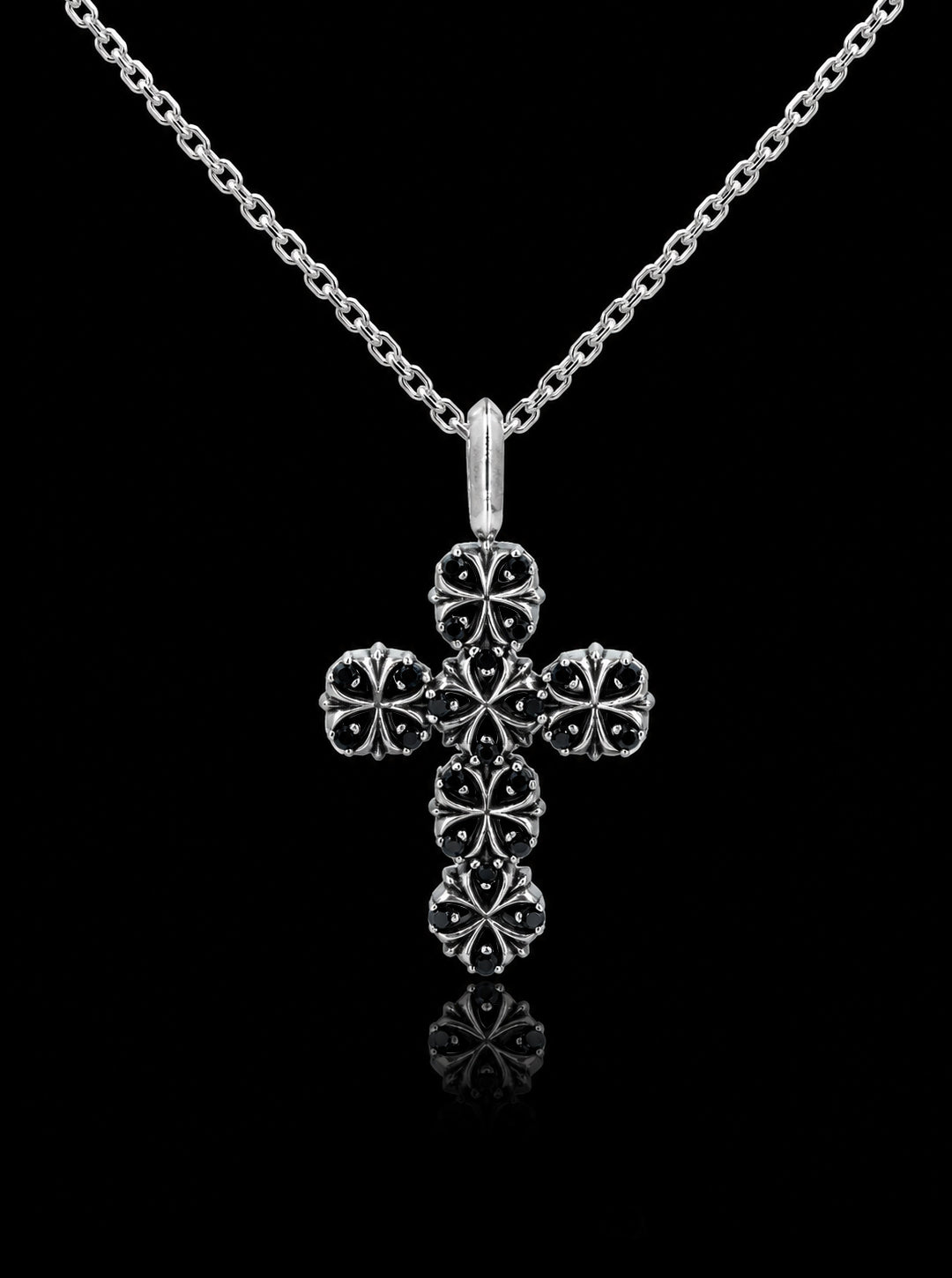 Clover-cross  quadruplets cross oxdised pendant necklace