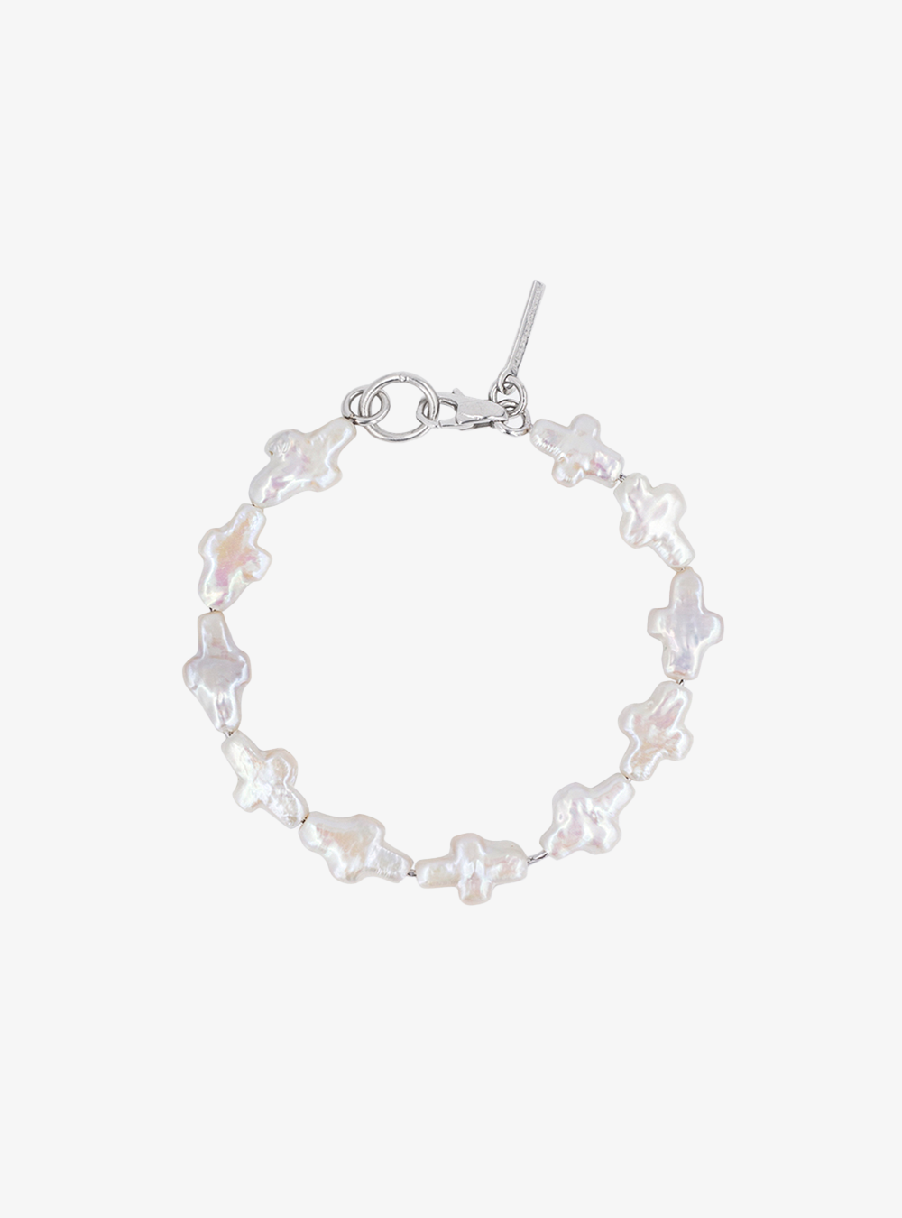 Cross freshwater pearls silver chain bracelet