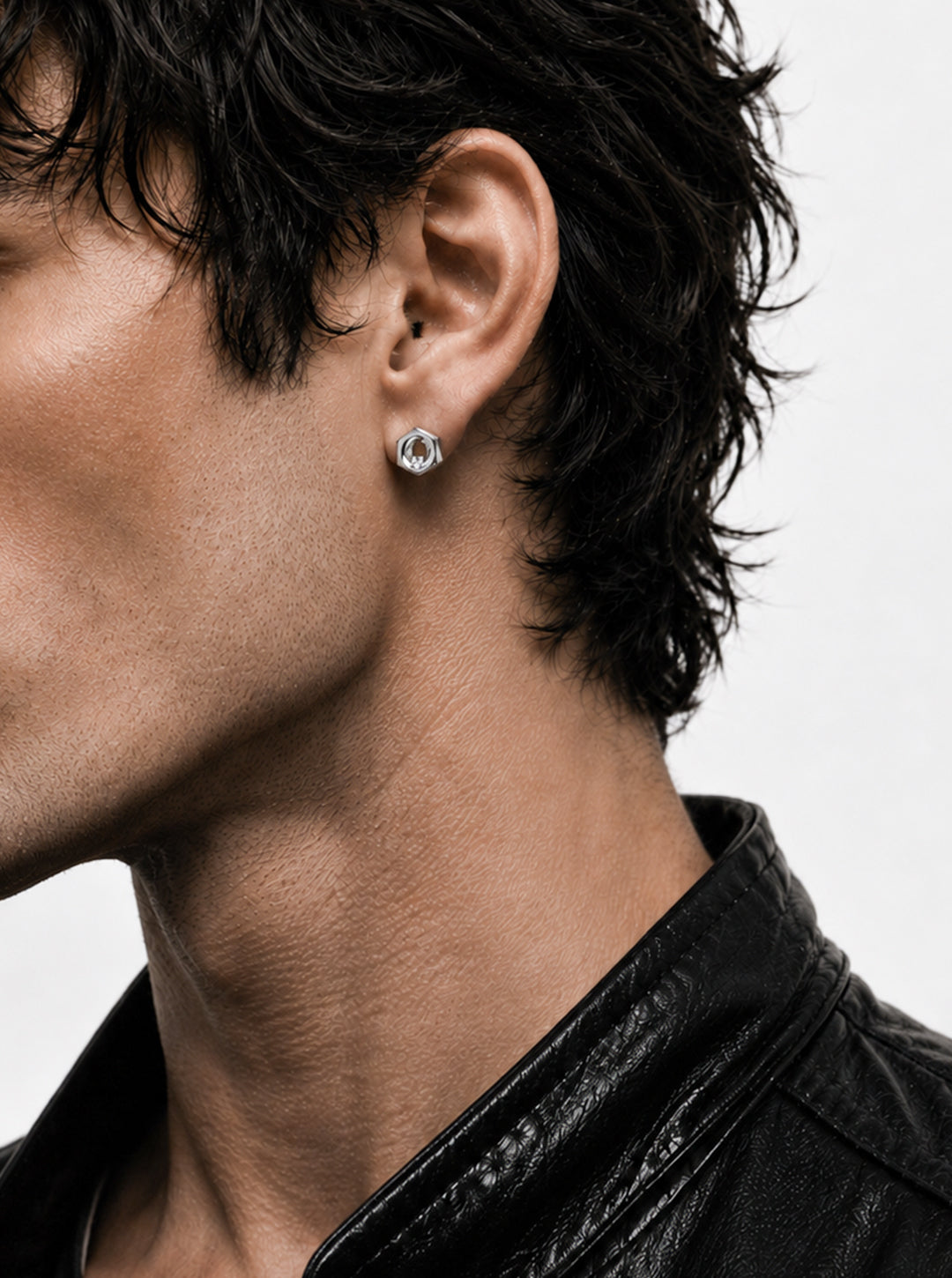 Hex-nut w/ cubic zirconia earrings