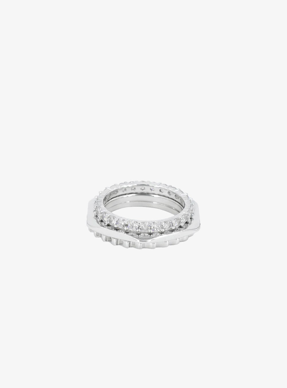 Hex-nut gear eternity ring set of three