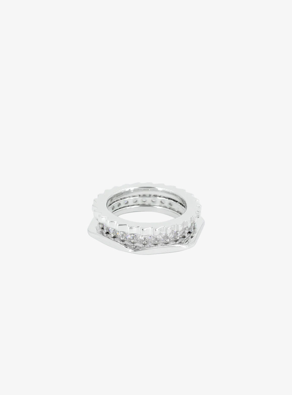 Hex-nut gear eternity ring set of three