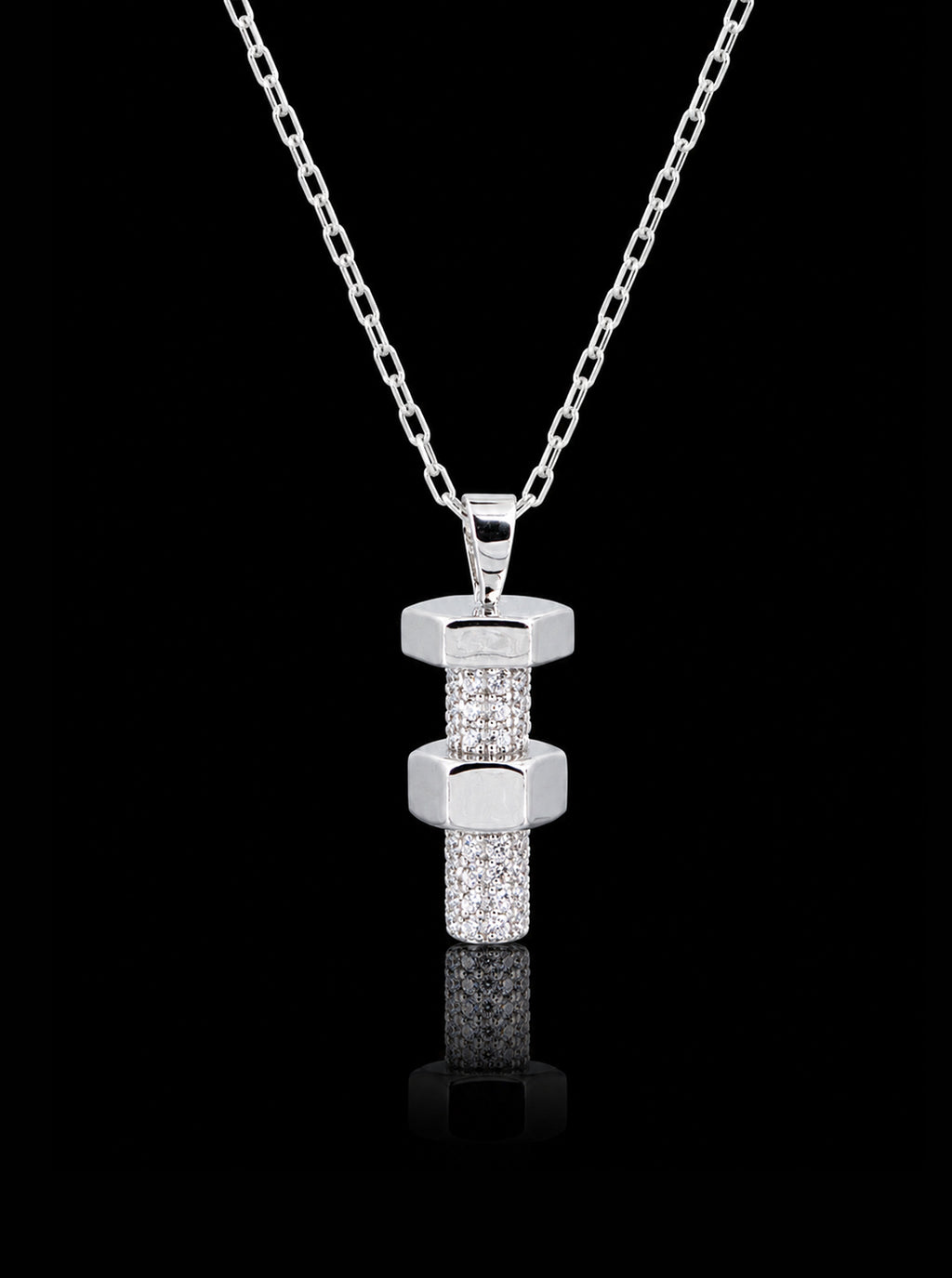 Hexbolt w/ cubic zirconia pendant necklace