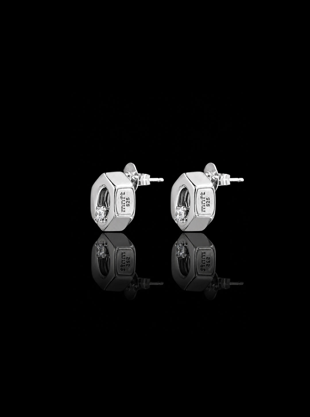 Hex-nut w/ cubic zirconia earrings