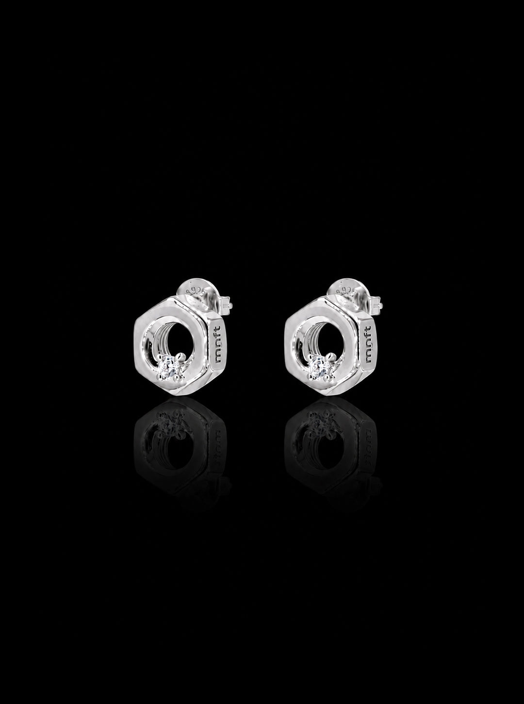 Hex-nut w/ cubic zirconia earrings