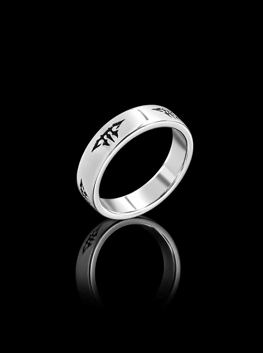 Monogram band oxidised ring