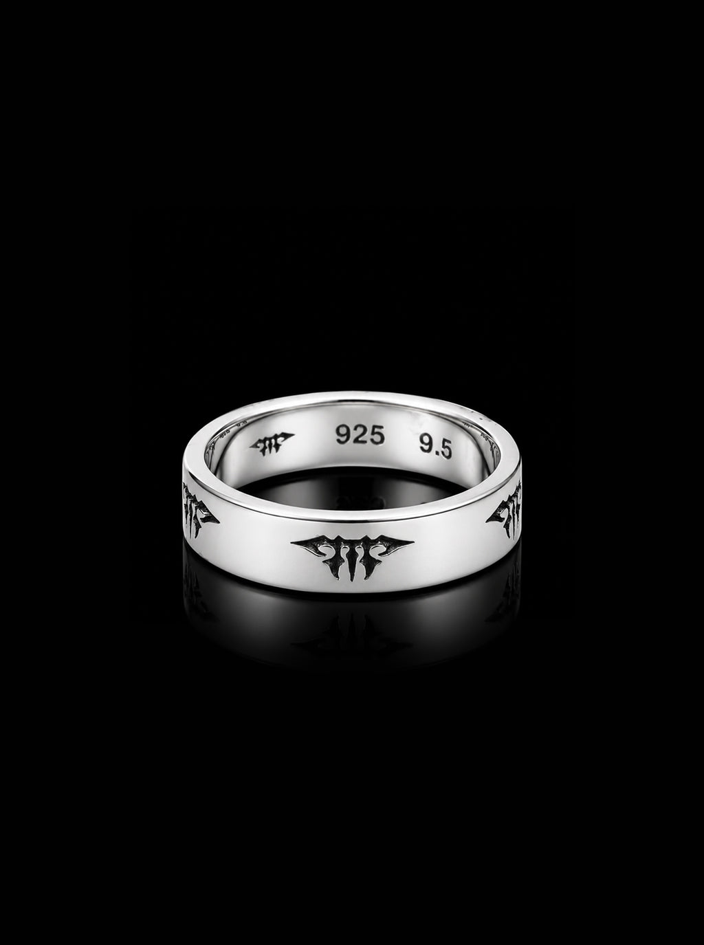 Monogram band oxidised ring