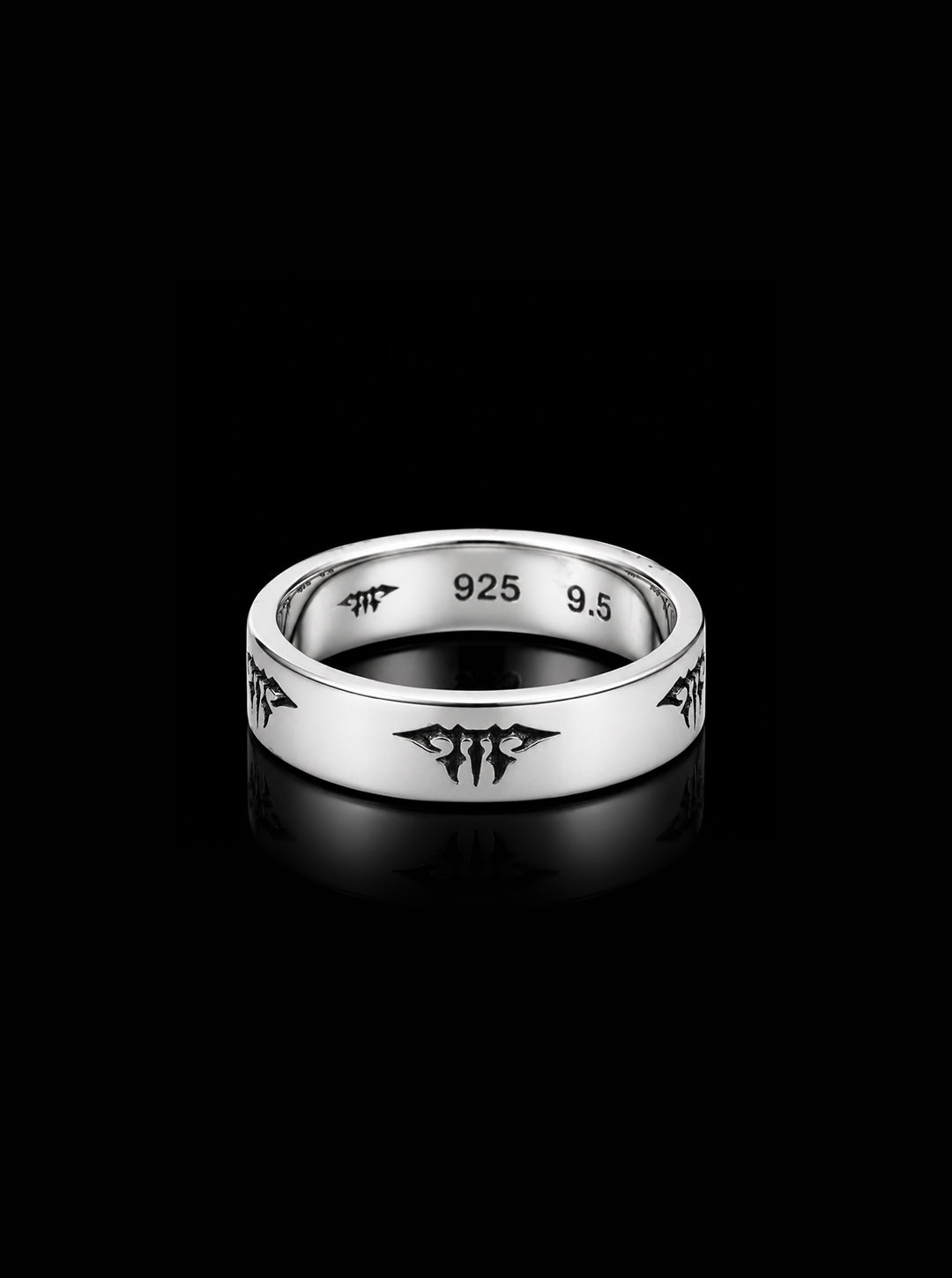 Monogram band oxidised ring