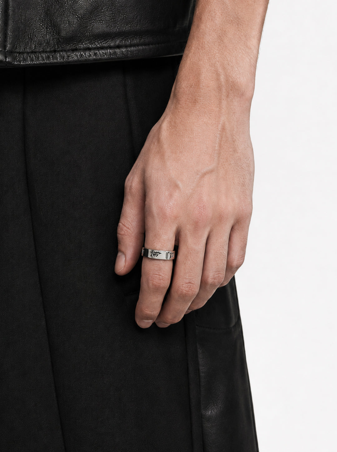 Monogram band oxidised ring