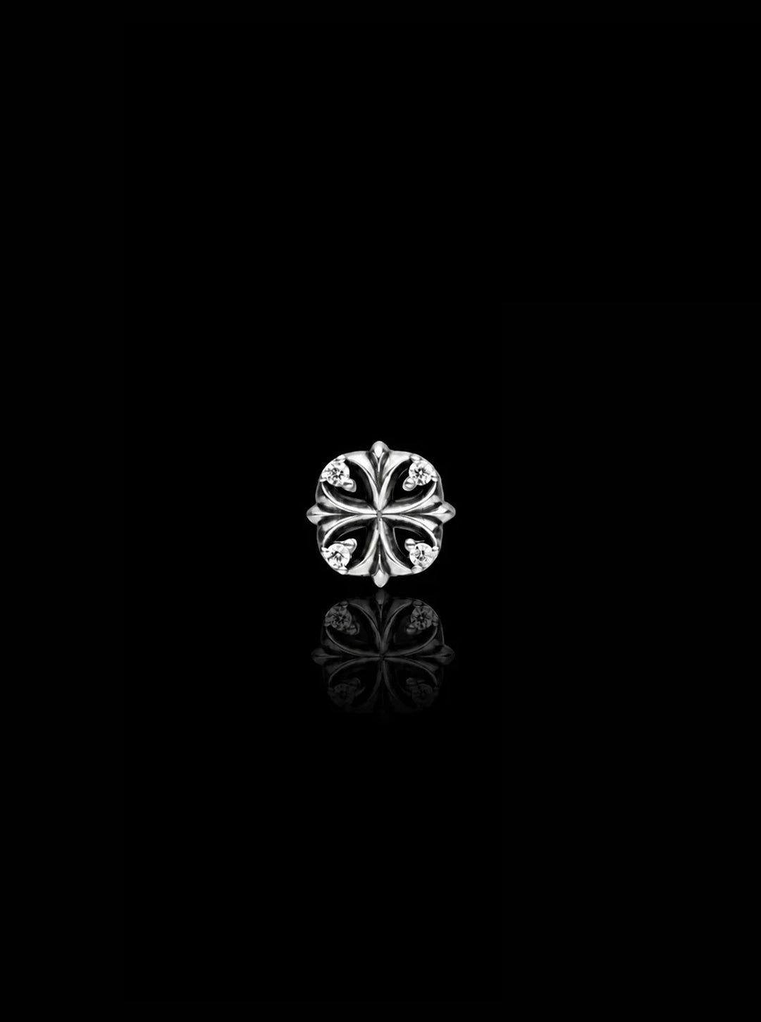 Clover cross stud oxidised single earring