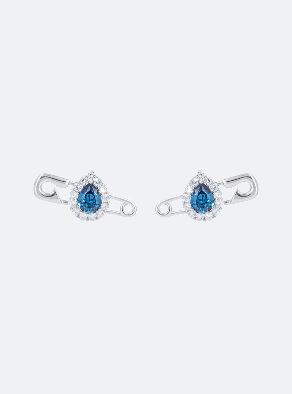 A pair of MIDNIGHTFACTORY Cocktail safety-pin earrings with blue and white diamonds.