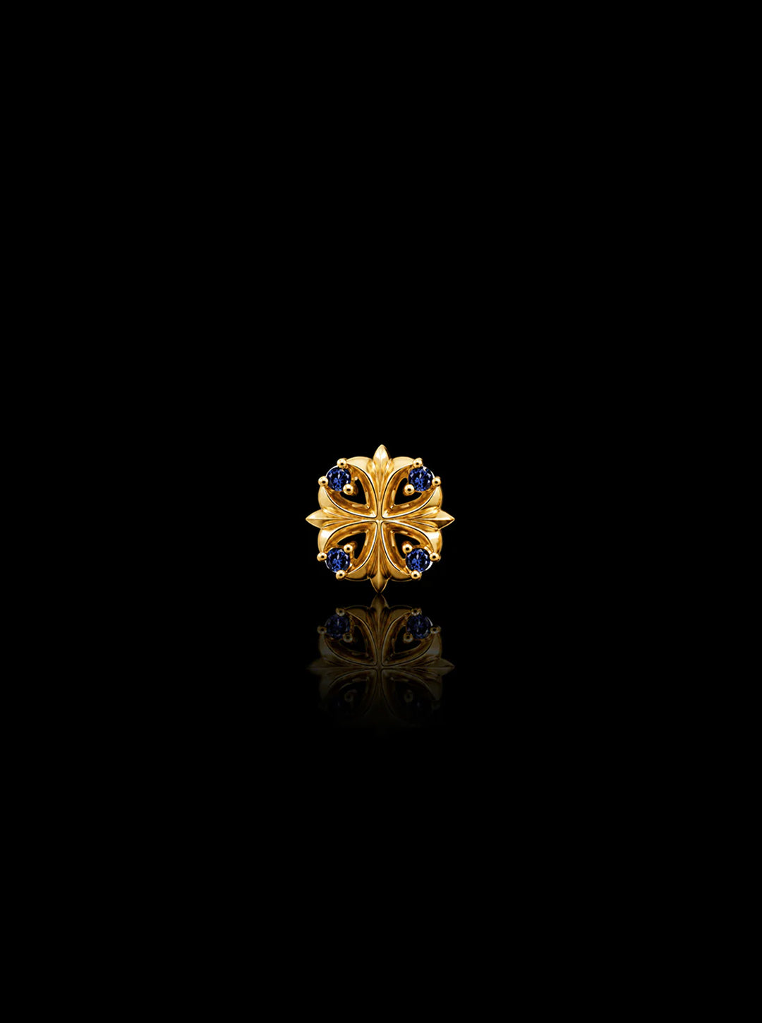 Clover-cross quadruplets 18K gold single earring, Diamonds [Made-to-order]