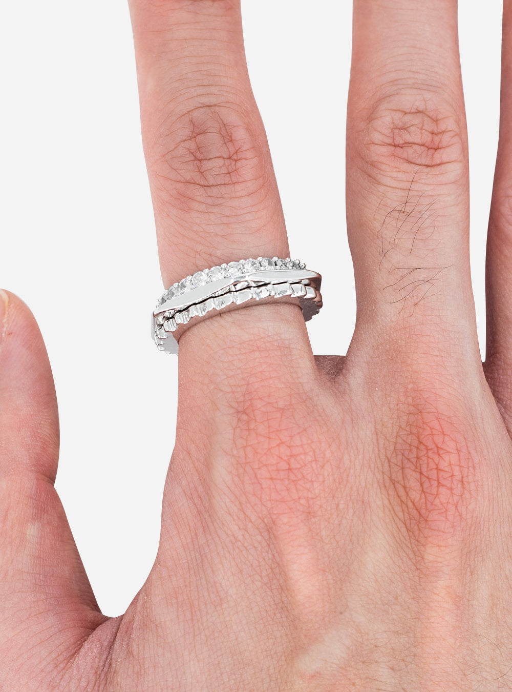 Hex-nut gear eternity ring set of three