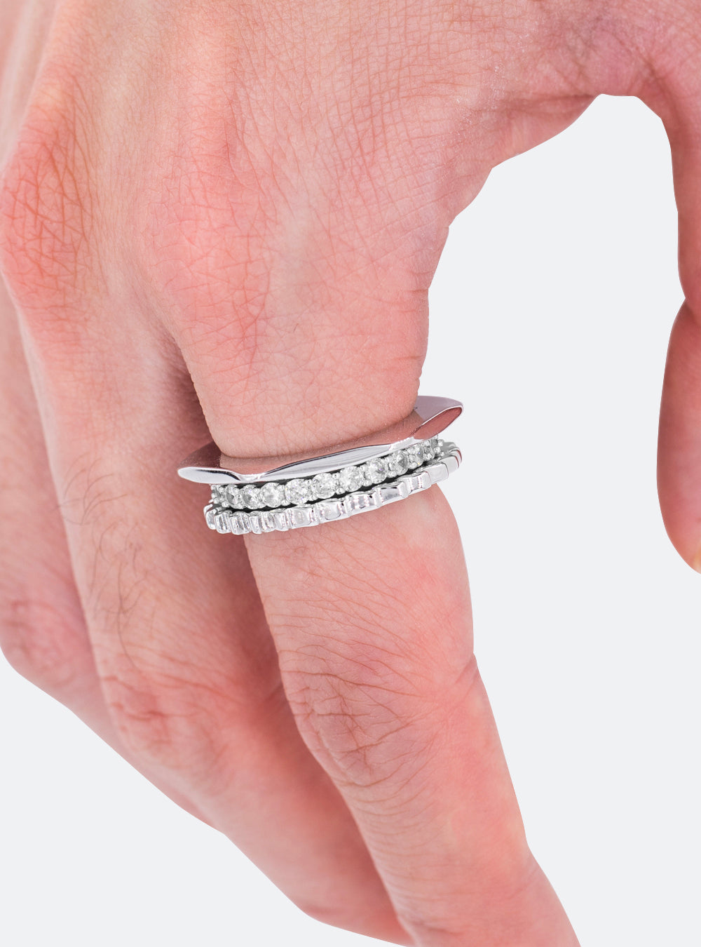 Hex-nut gear eternity ring set of 3