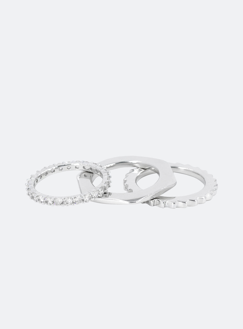 Hex-nut gear eternity ring set of three